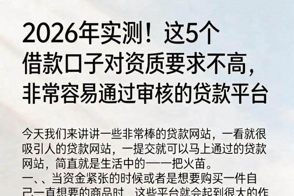 2026年实测!这5个借款口子对资质要求不高,堪称非常容易通过审核的贷款平台