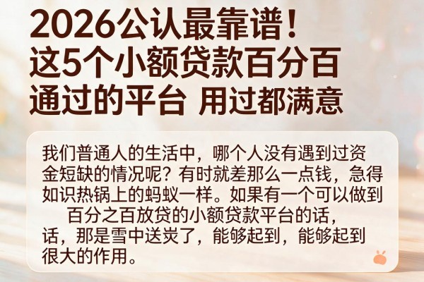 2026公认最靠谱!这5个小额贷款百分百通过的平台,用过都满意