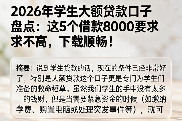 2026年学生大额贷款口子盘点：这5个借款8000要求不高，下款顺畅！