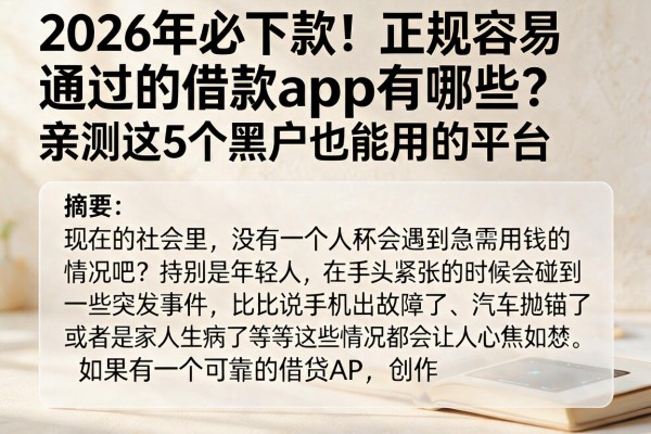 2026年必下款！正规容易通过的借款app有哪些？亲测这5个黑户也能用的平台