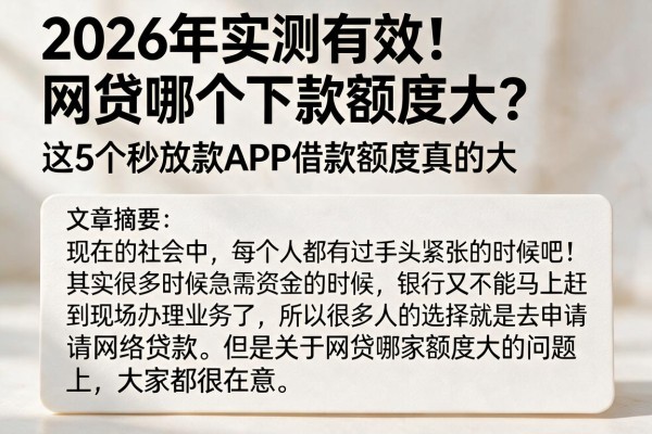 2026年实测有效!网贷哪个下款额度大?这5个秒放款APP借款额度真的大