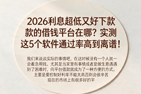 2026利息超低又好下款的借钱平台在哪?实测这5个软件通过率高到离谱!