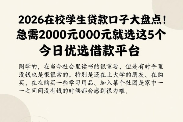 2026在校学生贷款口子大盘点!急需2000元就选这5个今日优选借款平台