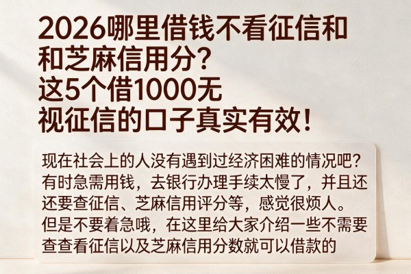 2026哪里借钱不看征信和芝麻信用分?这5个借1000无视征信的口子真实有效!