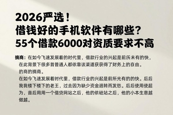 2026严选!借钱好的手机软件有哪些?这5个借款6000对资质要求不高