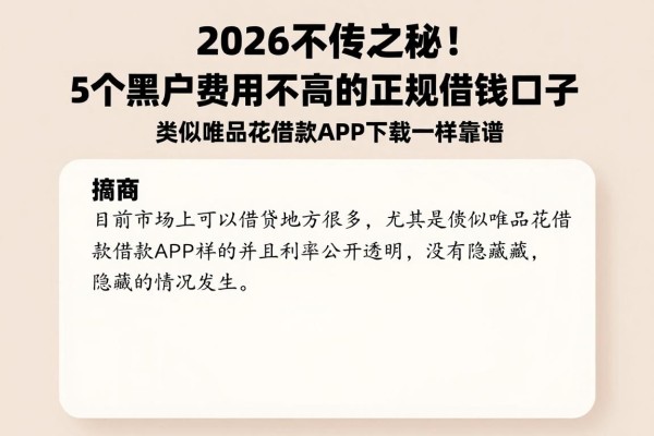 2026不传之秘!5个黑户费用不高的正规借钱口子,类似唯品花借款APP下载一样靠谱
