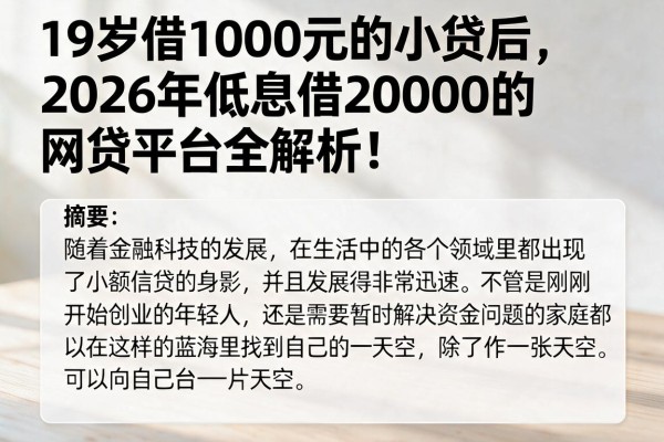 19岁借1000元的小贷后，2026年低息借20000的网贷平台全解析！