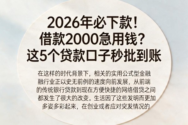 2026年必下款!借款2000急用钱?这5个贷款口子秒批到账