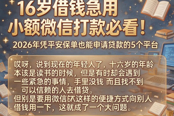 16岁借钱急用小额微信打款必看！2026年凭平安保单也能申请贷款的5个平台