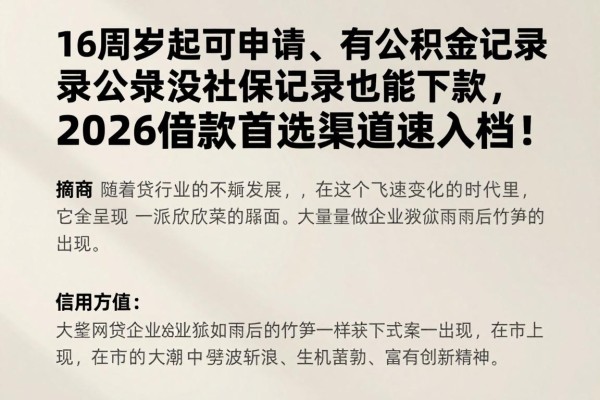 16周岁起可申请、有公积金记录没社保记录也能下款,2026借款首选渠道速入档!