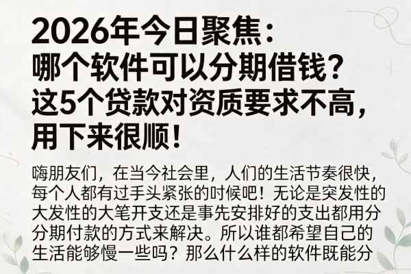 2026年今日聚焦:哪个软件可以分期借钱?这5个贷款对资质要求不高,用下来很顺!