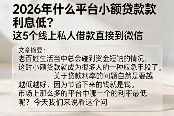 2026年什么平台小额贷款利息低?这5个线上私人借款直接到微信