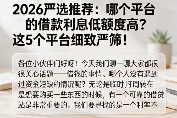 2026严选推荐：哪个平台的借款利息低额度高？这5个平台细致严筛！