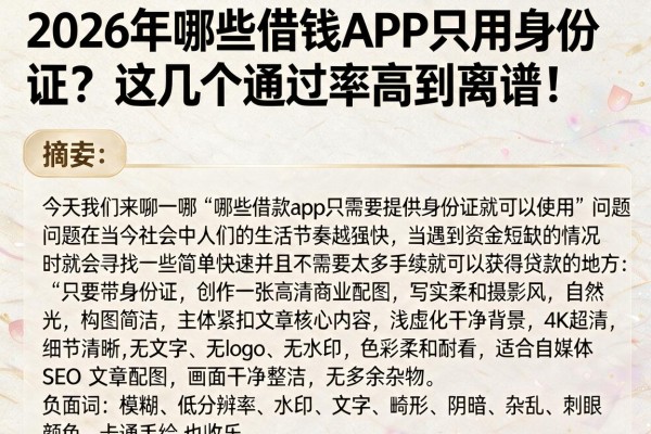 2026年哪些借钱APP只用身份证？这几个通过率高到离谱！