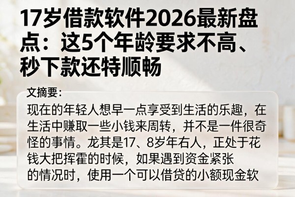 17岁借款软件2026最新盘点：这5个年龄要求不高、秒下款还特顺畅