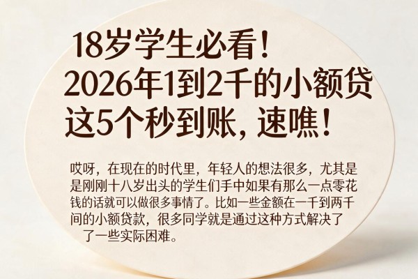 18岁学生必看！2026年1到2千的小额贷这5个秒到账，速瞧！