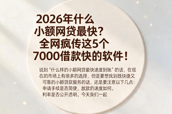 2026年什么小额网贷最快？全网疯传这5个7000借款快的软件！