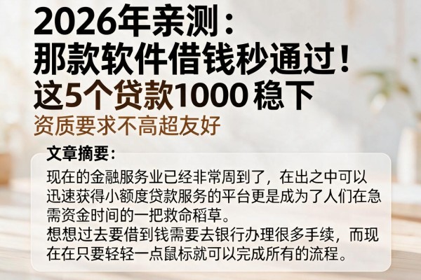 2026年亲测:那款软件借钱秒通过!这5个贷款1000稳下,资质要求不高超友好