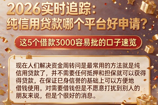 2026实时追踪:纯信用贷款哪个平台好申请?这5个借款3000容易批的口子速览