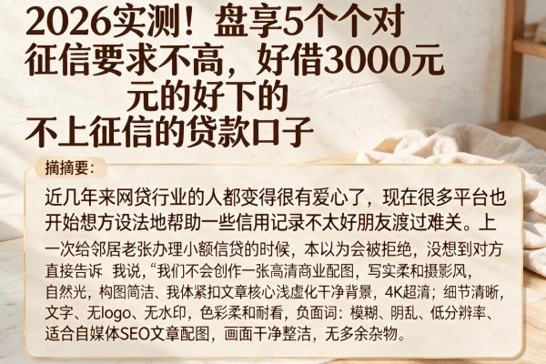 2026实测!盘点5个对征信要求不高、好借3000元的好下的不上征信的贷款口子