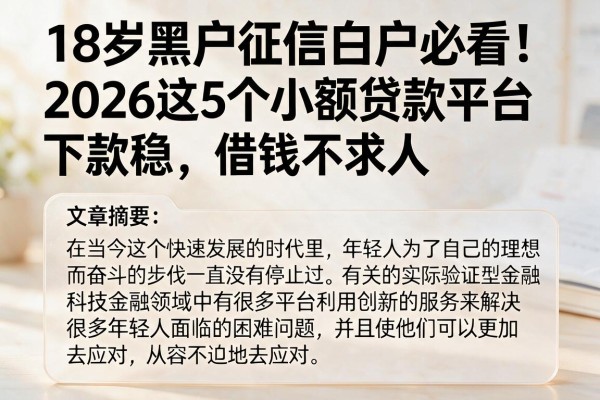 18岁黑户征信白户必看！2026这5个小额贷款平台下款稳，借钱不求人