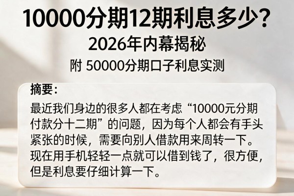 10000分期12期利息多少?2026年内幕揭秘,附50000分期口子利息实测