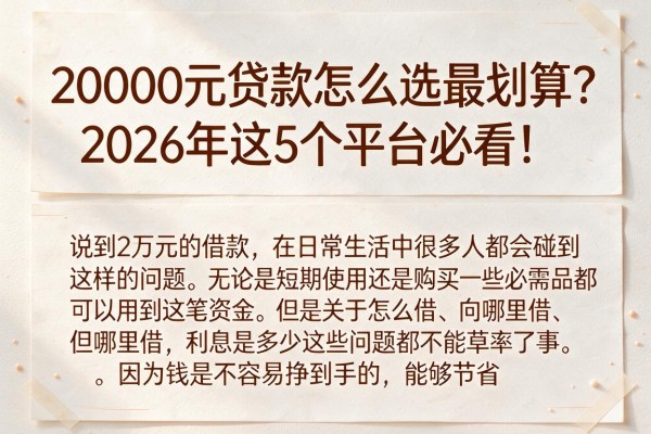 20000元贷款怎么选最划算？2026年这5个平台必看！