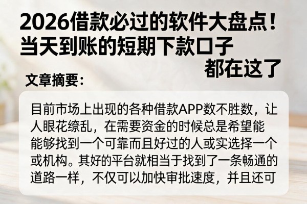 2026借款必过的软件大盘点!当天到账的短期下款口子都在这了