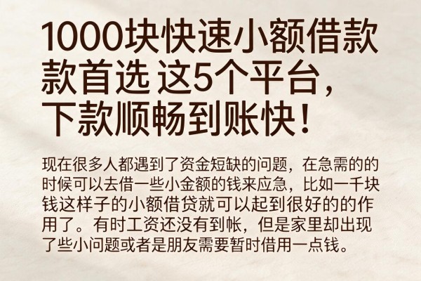 1000块快速小额借款首选这5个平台,下款顺畅到账快!