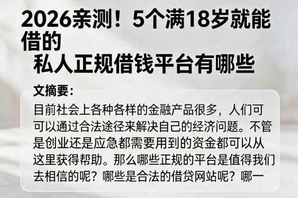 2026亲测!5个满18岁就能借的私人正规借钱平台有哪些