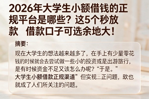 2026年大学生小额借钱的正规平台是哪些?这5个秒放款借款口子可选余地大!