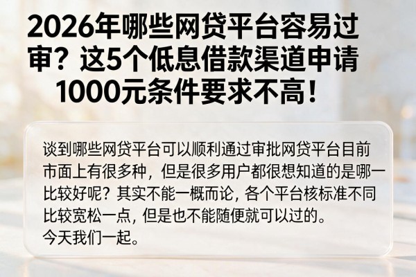 2026年哪些网贷平台容易过审?这5个低息借款渠道申请1000元条件要求不高!
