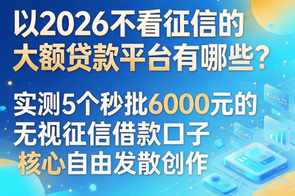 2026不看征信的大额贷款平台有哪些？实测5个秒批6000元的无视征信借款口子