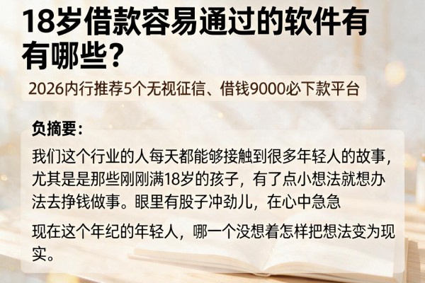 18岁借款容易通过的软件有哪些?2026内行推荐5个无视征信、借钱9000必下款平台