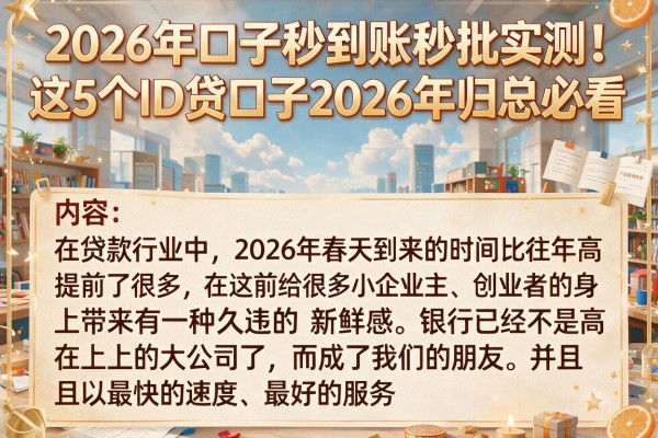 2026年口子秒到账秒批实测!这5个ID贷口子2026年归总必看