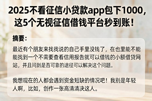 2025不看征信小贷款app包下1000,这5个无视征信借钱平台秒到账!