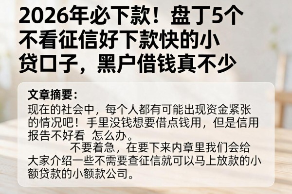 2026年必下款！盘点5个不看征信好下款快的小贷口子，黑户借钱真不少