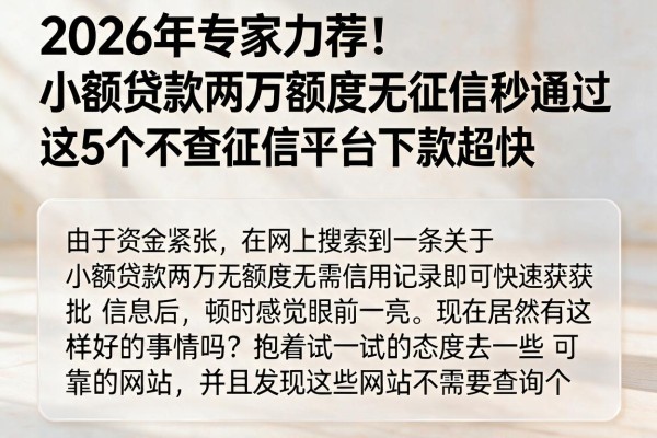 2026年专家力荐！小额贷款两万额度无征信秒通过，这5个不查征信平台下款超快