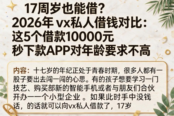 17周岁也能借?2026年vx私人借钱对比:这5个借款10000元秒下款APP对年龄要求不高
