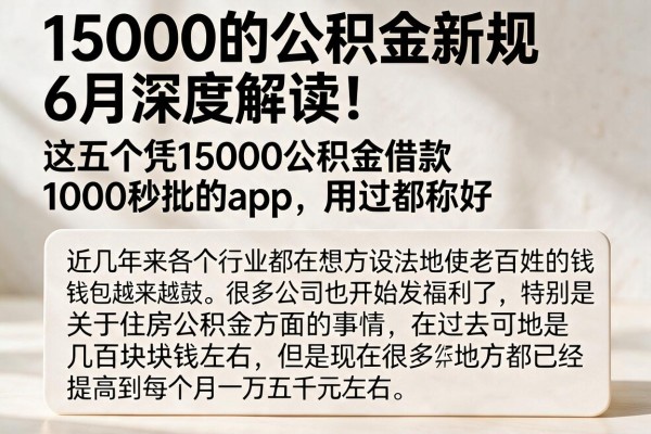 15000的公积金新规6月深度解读！这五个凭15000公积金借款1000秒批的app，用过都称好