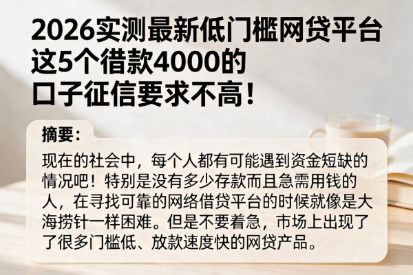 2026实测最新低门槛网贷平台,这5个借款4000的口子征信要求不高!