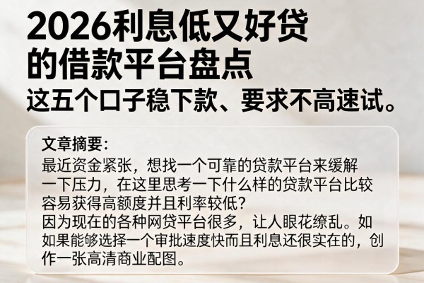 2026利息低又好贷的借款平台盘点,这五个口子稳下款、要求不高速试