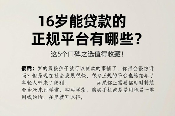 16岁能贷款的正规平台有哪些?这5个口碑之选值得收藏!
