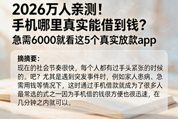 2026万人亲测！手机哪里真实能借到钱？急需6000就看这5个真实放款App