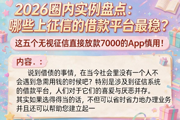2026圈内实例盘点:哪些上征信的借款平台最稳?这五个无视征信直接放款7000的App慎用!