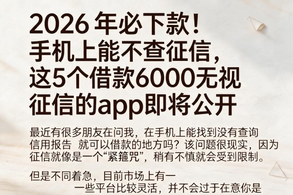 2026年必下款！手机上能不查征信，这5个借款6000无视征信的app即将公开