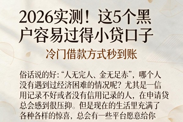 2026实测!这5个黑户容易过得小贷口子,冷门借款方式秒到账