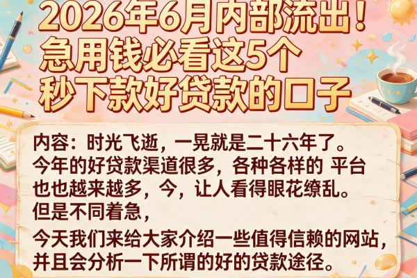 2026年6月内部流出!急用钱必看这5个秒下款好贷款的口子