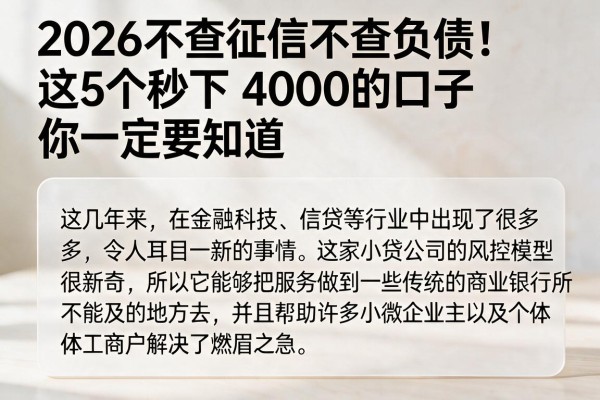 2026不查征信不查负债!这5个秒下4000的口子你一定要知道