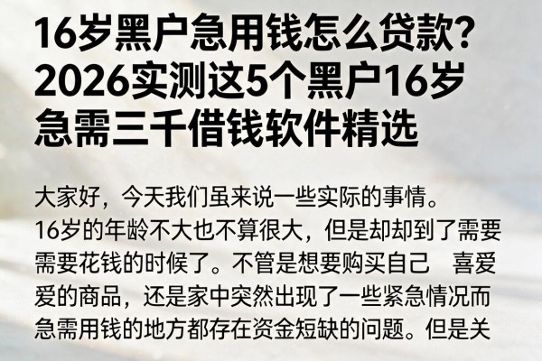 16岁黑户急用钱怎么贷款？2026实测这5个黑户16岁急需三千借钱软件精选